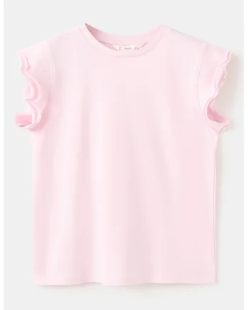 Tricou de bumbac cu decolteu la baza gatului, Roz pastel
