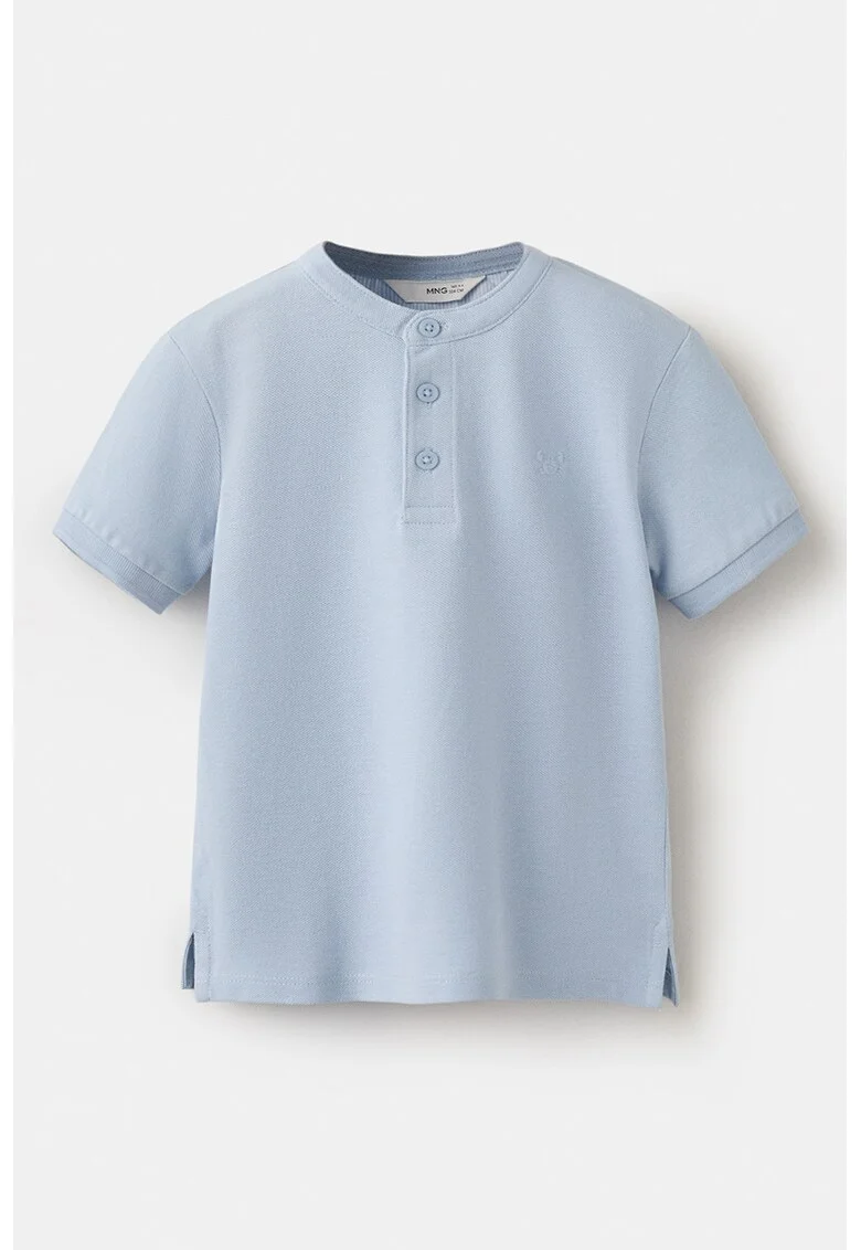Tricou din material pique cu fenta scurta cu nasturi, Albastru prafuit