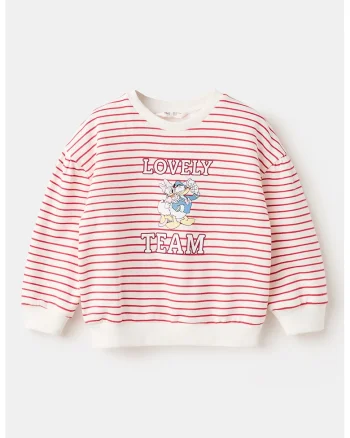 Bluza de trening cu imprimeu Daisy&Donald Duck, Rosu/Crem