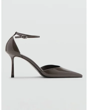 Pantofi stiletto cu bareta pe glezna, Gri inchis