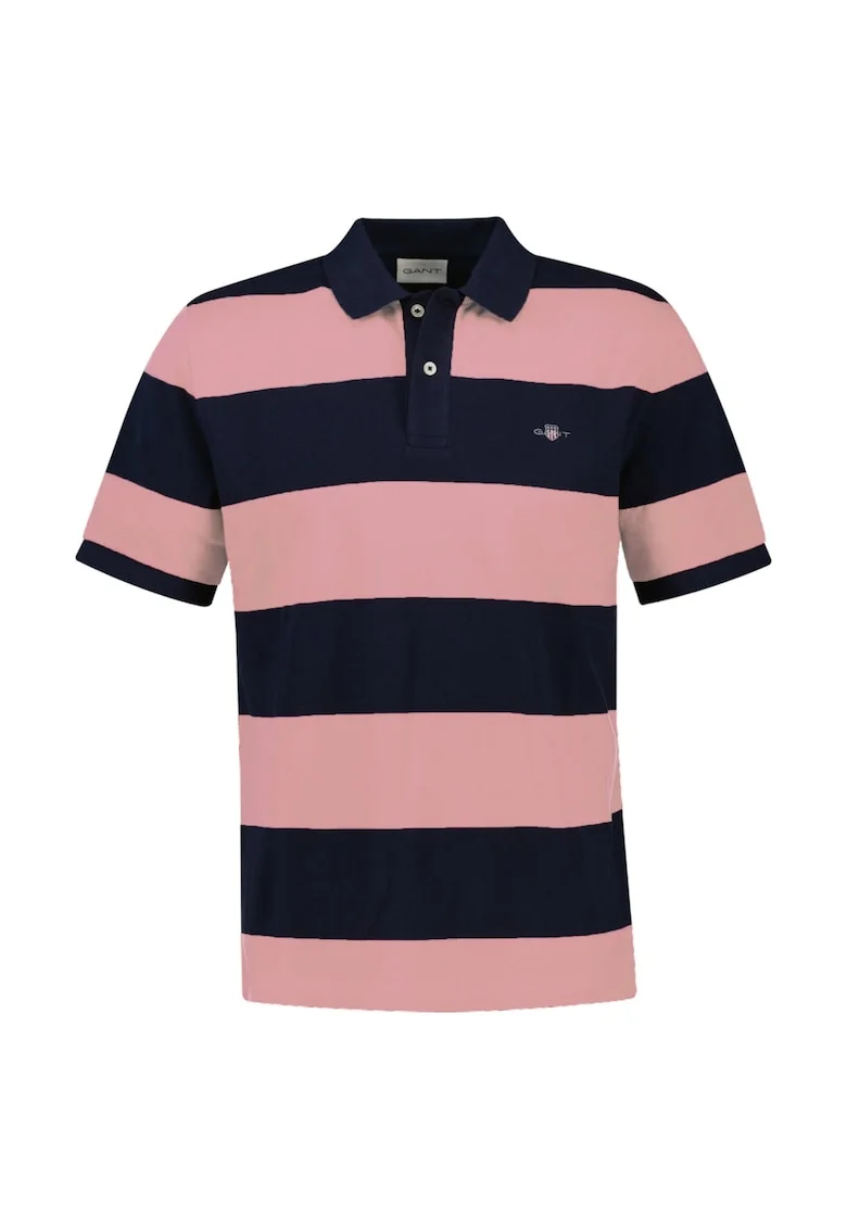 Tricou polo din bumbac cu model in dungi, Roz