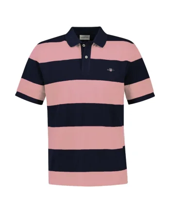 Tricou polo din bumbac cu model in dungi, Roz