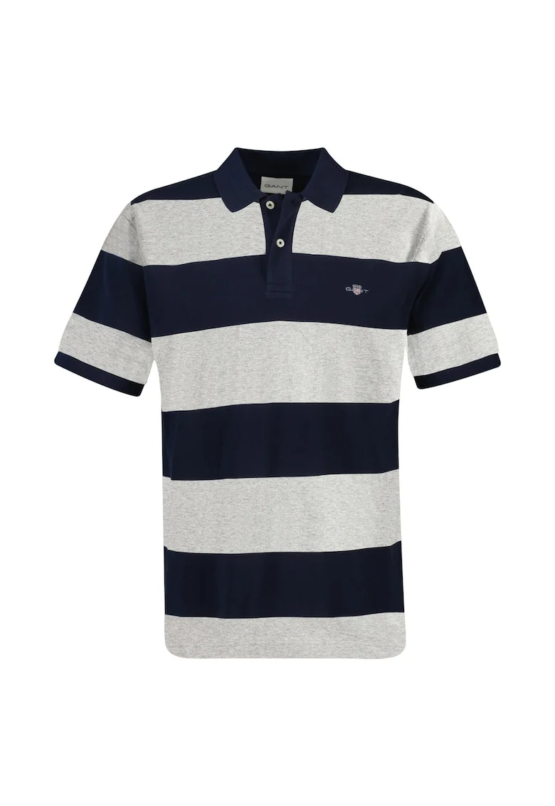 Tricou polo din bumbac cu model in dungi, Gri