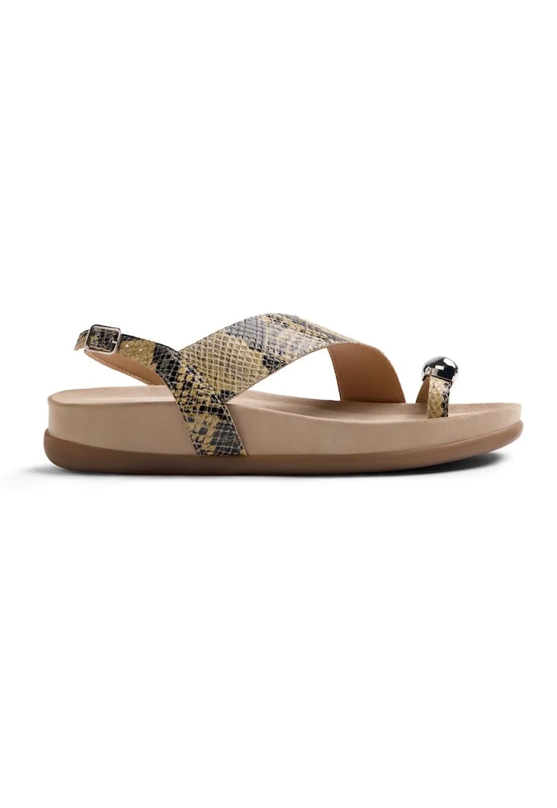 Sandale de piele cu aspect piele de reptila Tanauan, Negru/Galben deschis