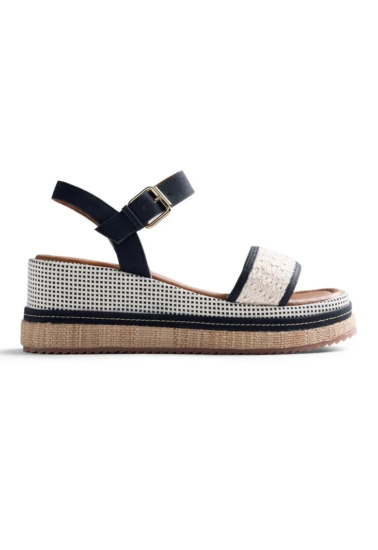Sandale wedge, Alb/Negru