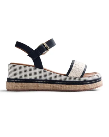 Sandale wedge, Alb/Negru