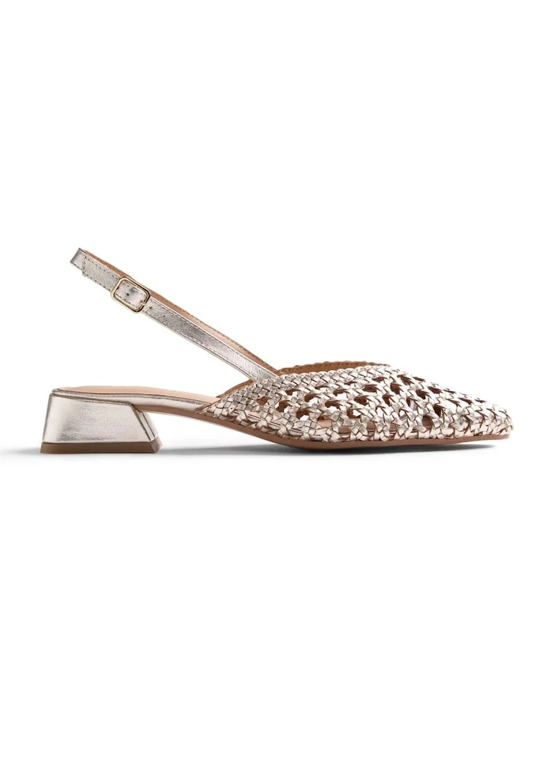 Pantofi slingback din piele cu aspect impletit Kipili, Auriu platinat