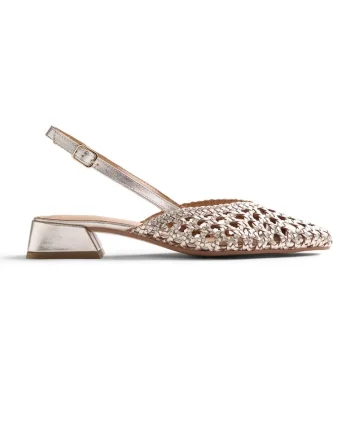Pantofi slingback din piele cu aspect impletit Kipili, Auriu platinat