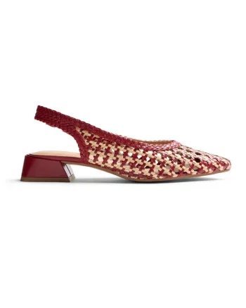 Pantofi slingback de piele cu aspect impletit Hondslow, Rosu inchis