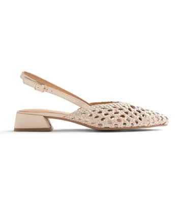 Pantofi slingback din piele cu aspect impletit Kipili, Alb murdar