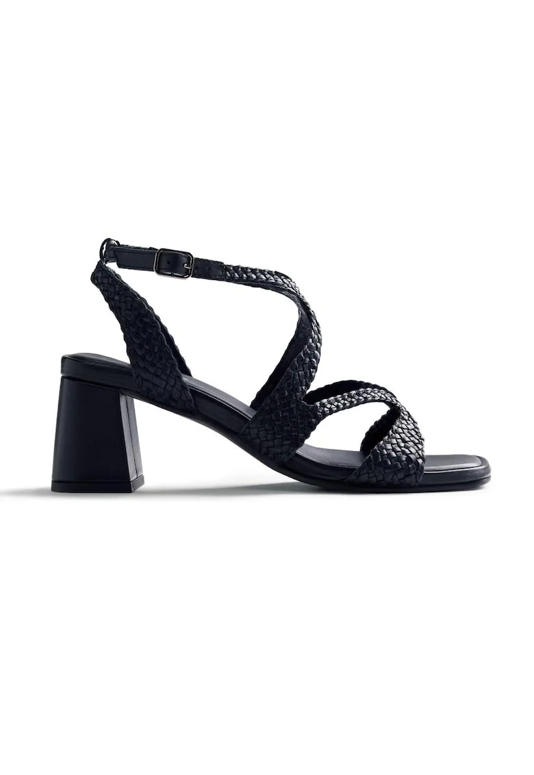 Sandale din piele cu aspect impletit Mohoro, Negru