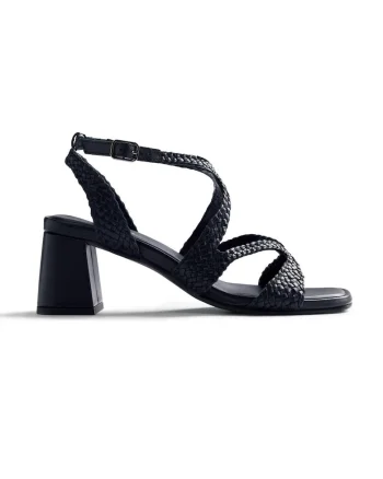 Sandale din piele cu aspect impletit Mohoro, Negru