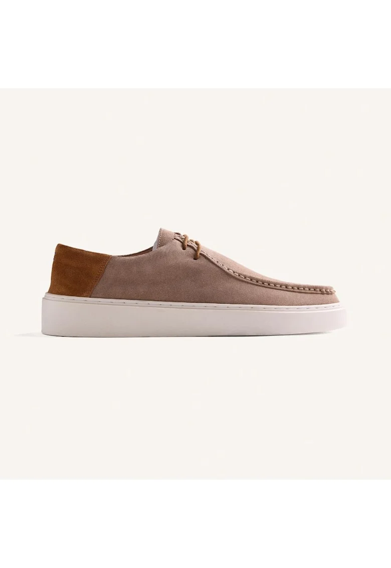 Mocasini din piele intoasra cu sireturi Wallabee, Bej inchis