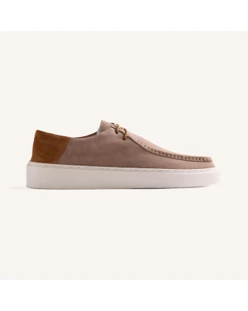 Mocasini din piele intoasra cu sireturi Wallabee, Bej inchis