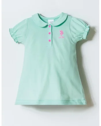 Rochie din material pique cu detaliu logo, Verde menta