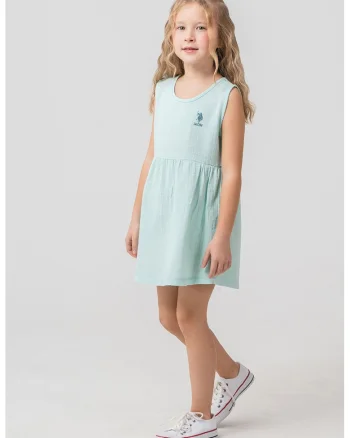 Rochie cu broderie logo discreta Muslin, Albastru aquamarin