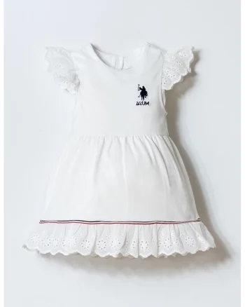 Rochie evazata din amestec de bumbac cu logo, Alb