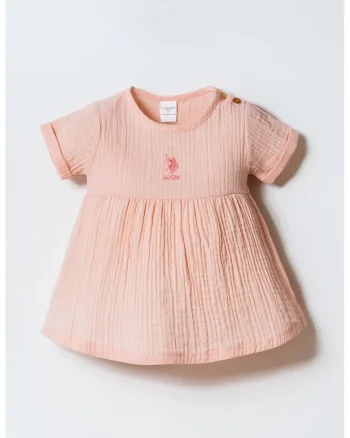 Rochie din bumbac cu logo, Roz somon