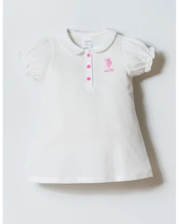 Rochie din material pique cu logo, Alb