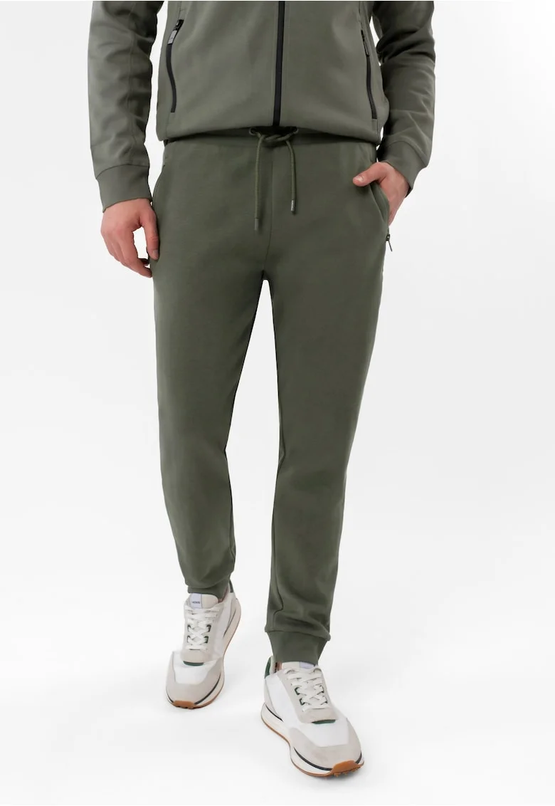 Pantaloni de trening conici din bumbac, jogger, cu buzunare, talie elastica cu snur,  N-Ben, kaki, Kaki