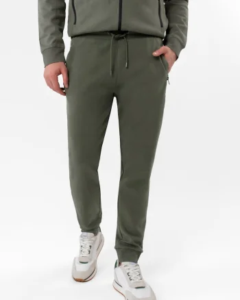Pantaloni de trening conici din bumbac, jogger, cu buzunare, talie elastica cu snur,  N-Ben, kaki, Kaki