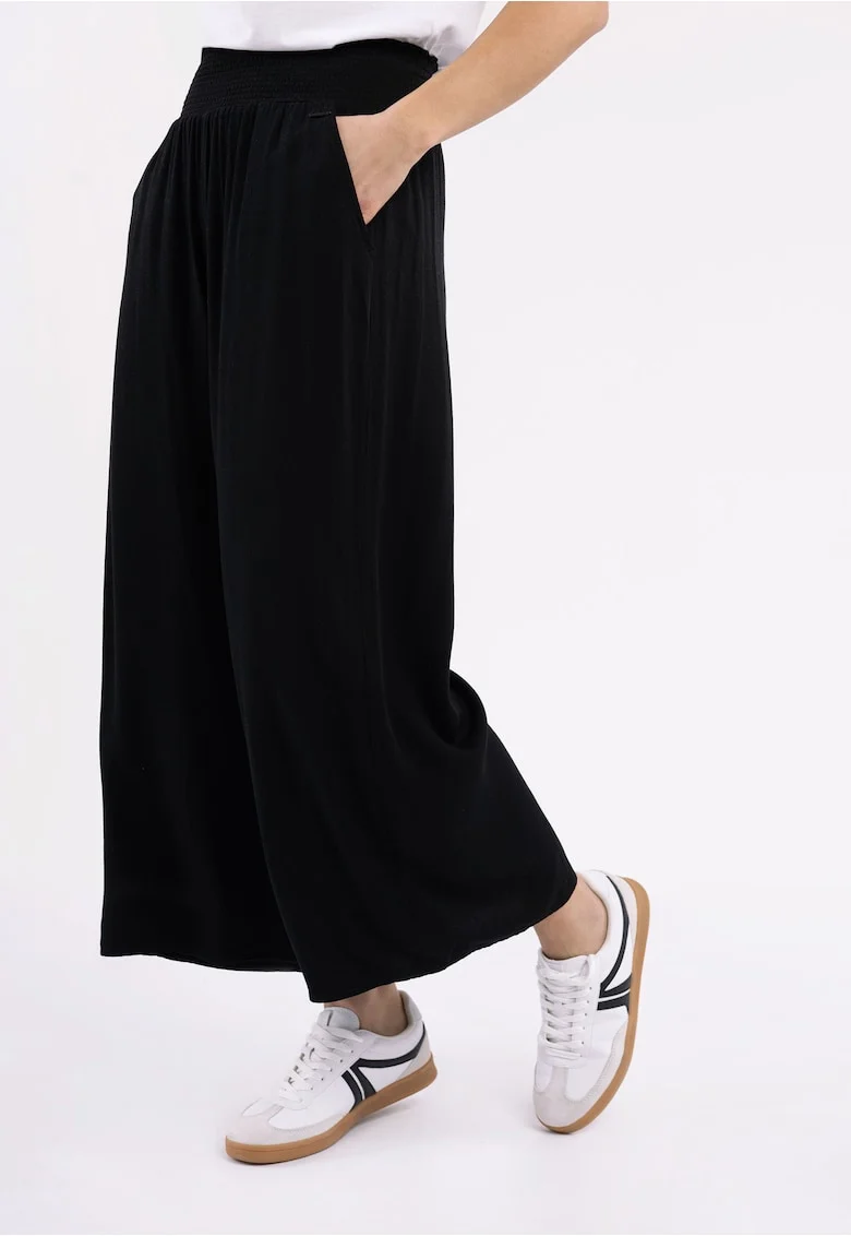 Pantaloni dama relaxed fit din viscoza, talie medie elastica,  R-Amina, negru, Negru