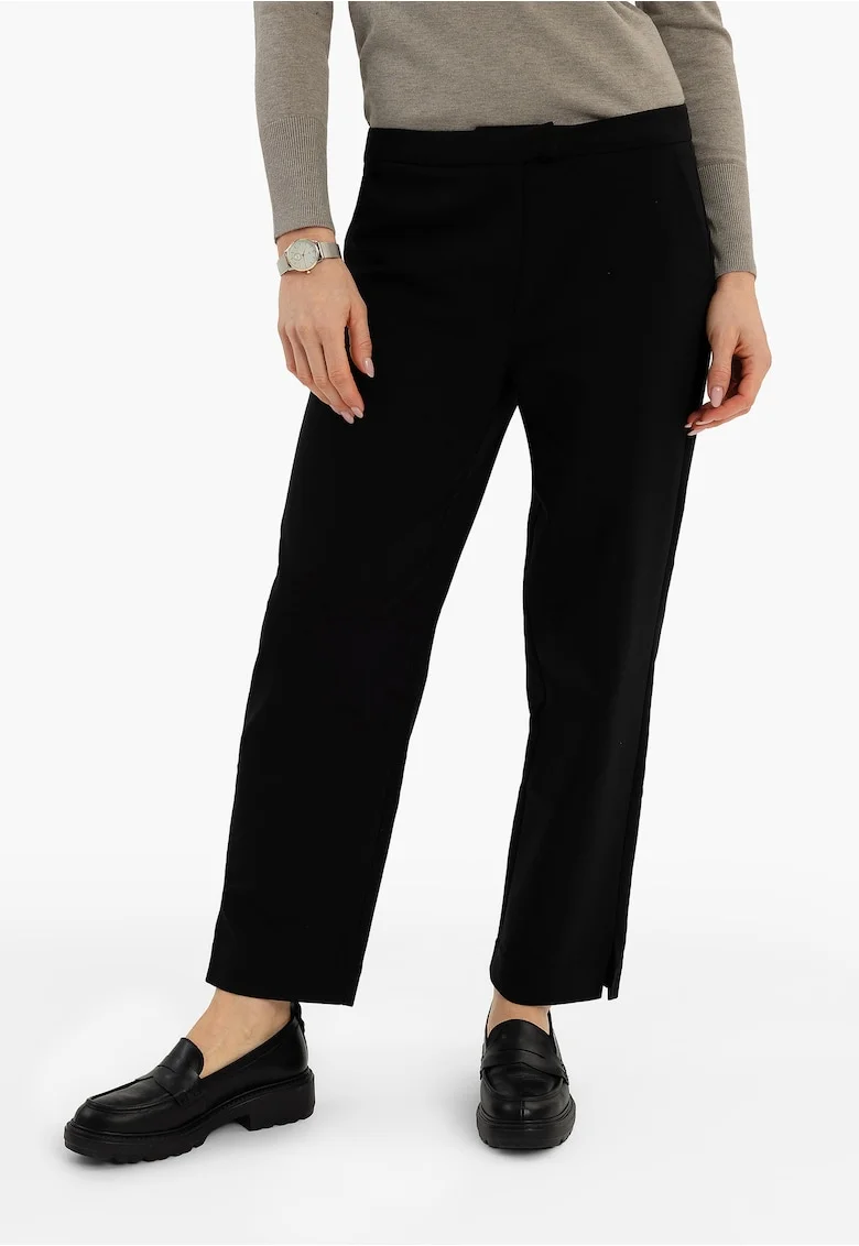 Pantaloni drepti dama, Regular Fit, picior cu musca scurta,  R-Sami, negru, Negru