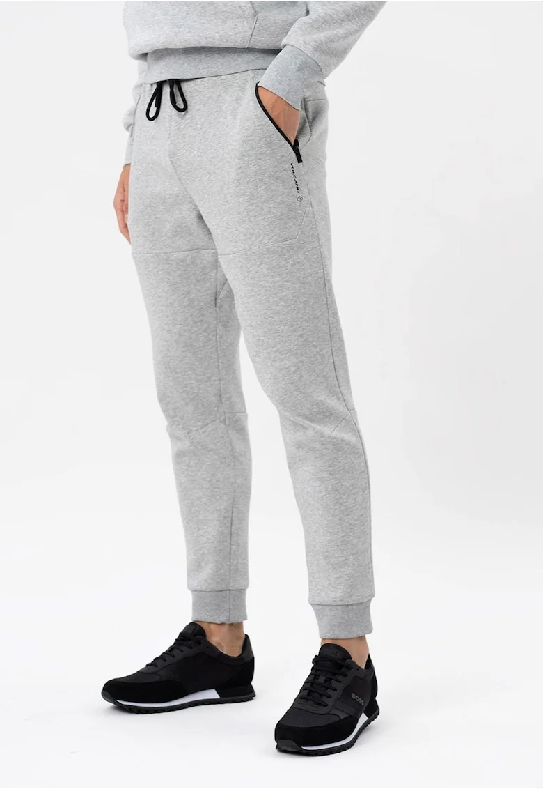 Pantaloni de trening conici, cu buzunare si fermoar,  N-Baso, gri deschis, Gri deschis melange