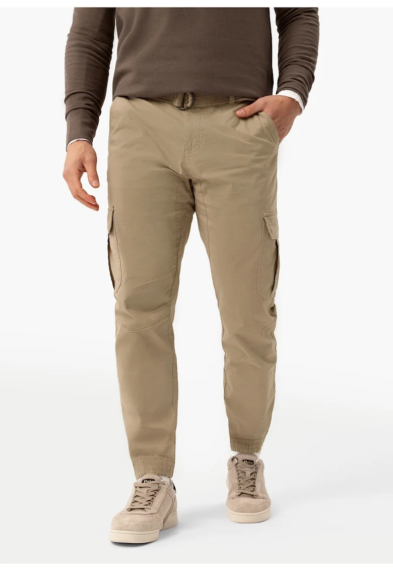 Pantaloni cargo conici din bumbac cu cordon in talie, buzunare laterale cu clapa, regular fit,  R-Forn, bej, Bej