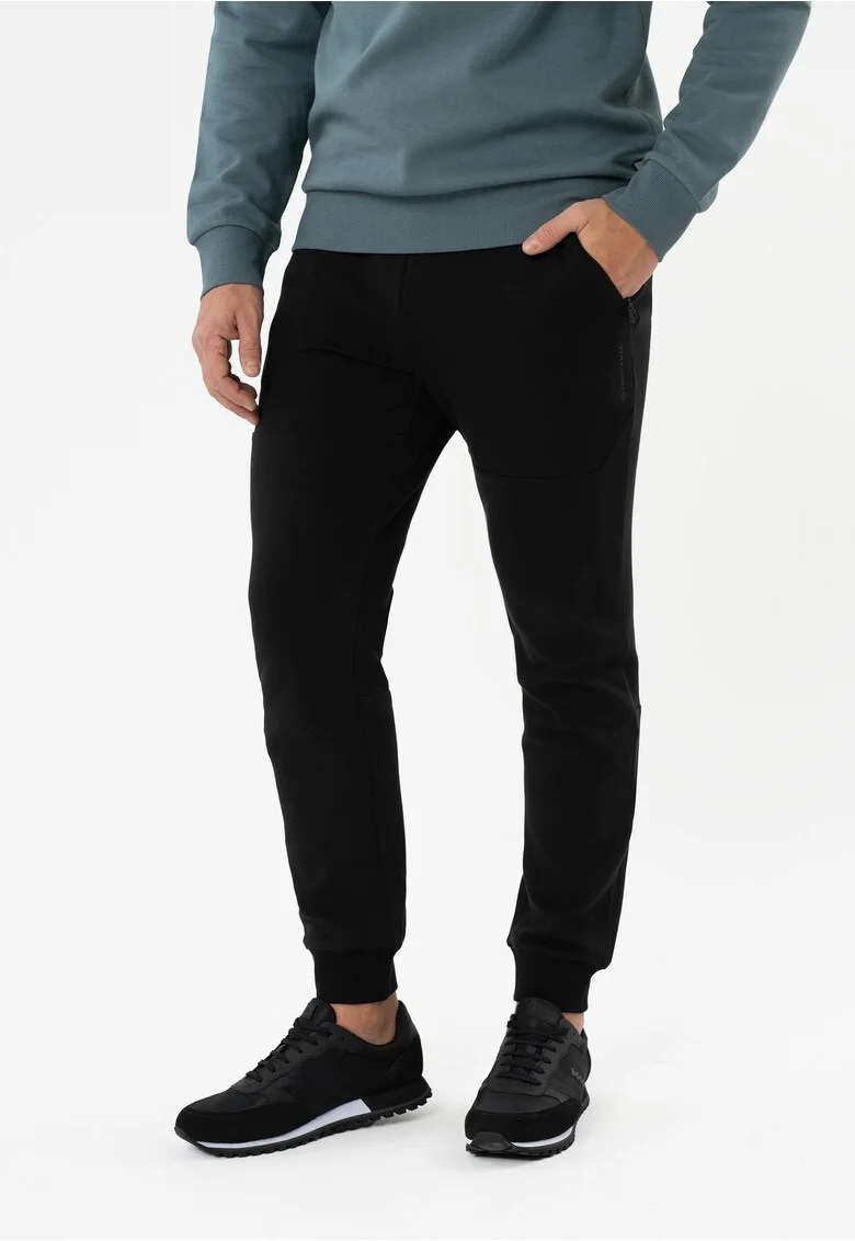 Pantaloni de trening conici, cu buzunare si fermoar,  N-Baso, negru, Negru