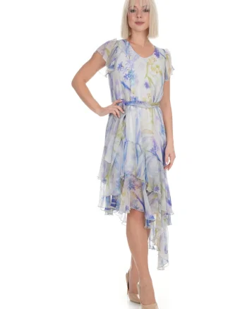 Rochie cu imprimeu floral asimetrica