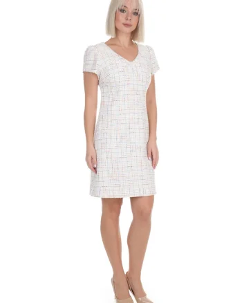 Rochie scurta din tweed cu paiete si insertii metalizate
