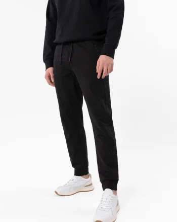 Pantaloni jogger din bumbac, cu buzunare, regular fit, banda elastica cu snur,  N-Pilo, negru, Negru
