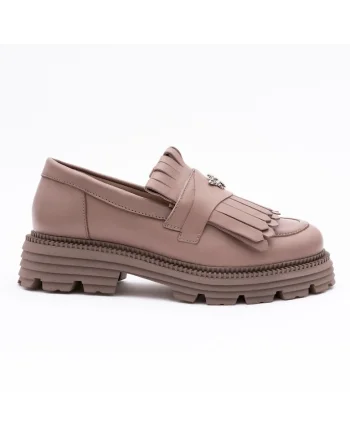 Pantofi loafer din piele cu detalii cu franjuri, Roz prafuit