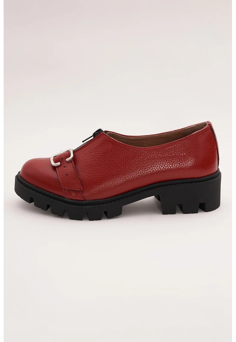 Pantofi din piele cu fermoar, Rosu