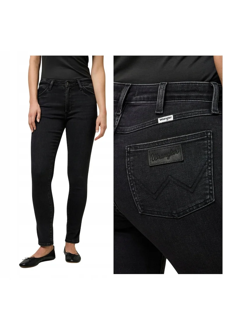 Blugi Dama,  Sienna, Slim Fit, Talie Medie, Lungi, Cu Fermoar, 5 Buzunare, Bumbac, Negru, Negru