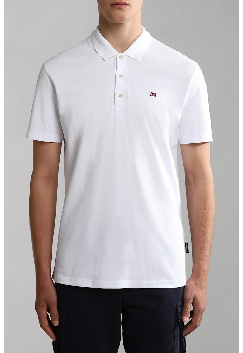 Tricou polo din bumbac cu detaliu logo, Alb