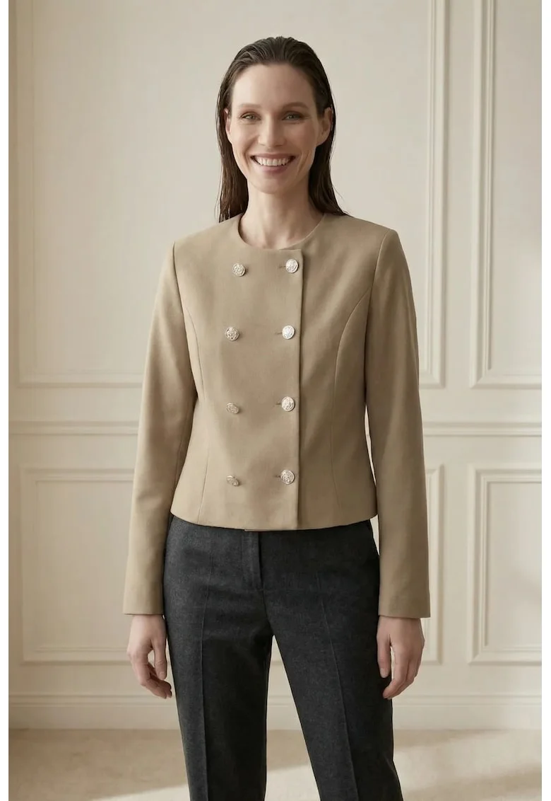 Geaca dama,  scurta, cambrata, maro camel, tweed
