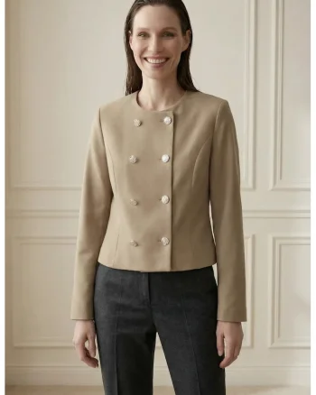 Geaca dama,  scurta, cambrata, maro camel, tweed