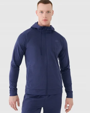 Hanorac barbati  antrenament, gluga reglabila, material sintetic, bleumarin