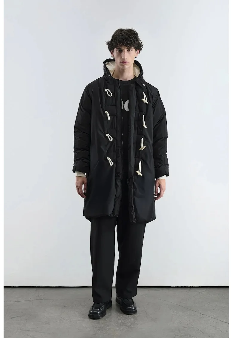 Geaca puffer barbati,  cu gluga si buzunare, neagra, poliester
