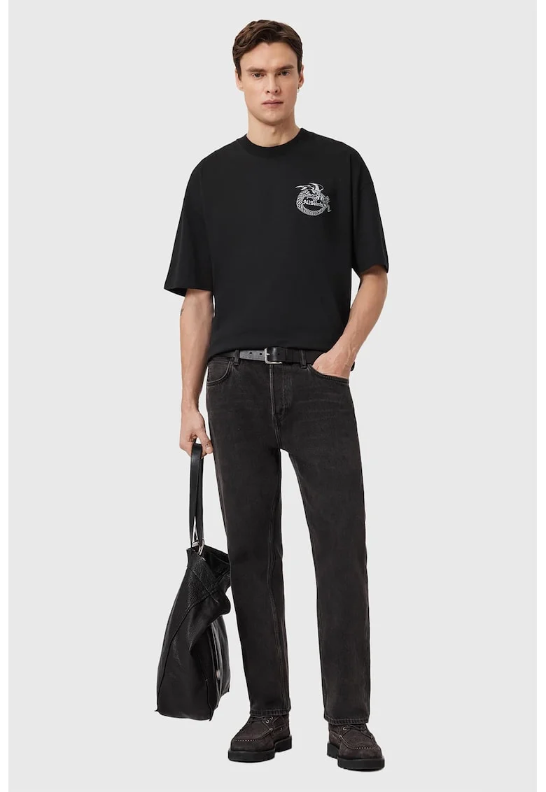 Tricou lejer din bumbac cu imprimeu grafic pe partea din spate, Negru