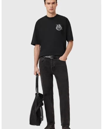Tricou lejer din bumbac cu imprimeu grafic pe partea din spate, Negru