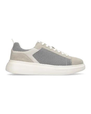 Pantofi sport wedge cu garnituri de piele intoarsa, Argintiu/Bej deschis
