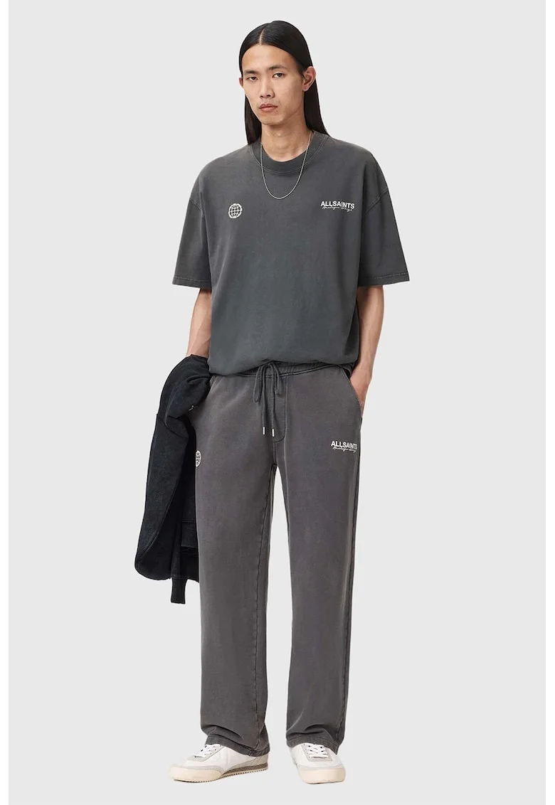 Tricou lejer cu imprimeu logo si maneci cazute, Gri carbune
