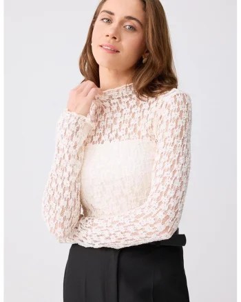 Bluza elastica din dantela cu croiala slim-fit
