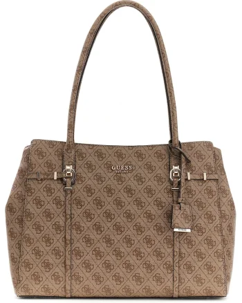 Geanta shopper cu model monograma Leona, Caramel