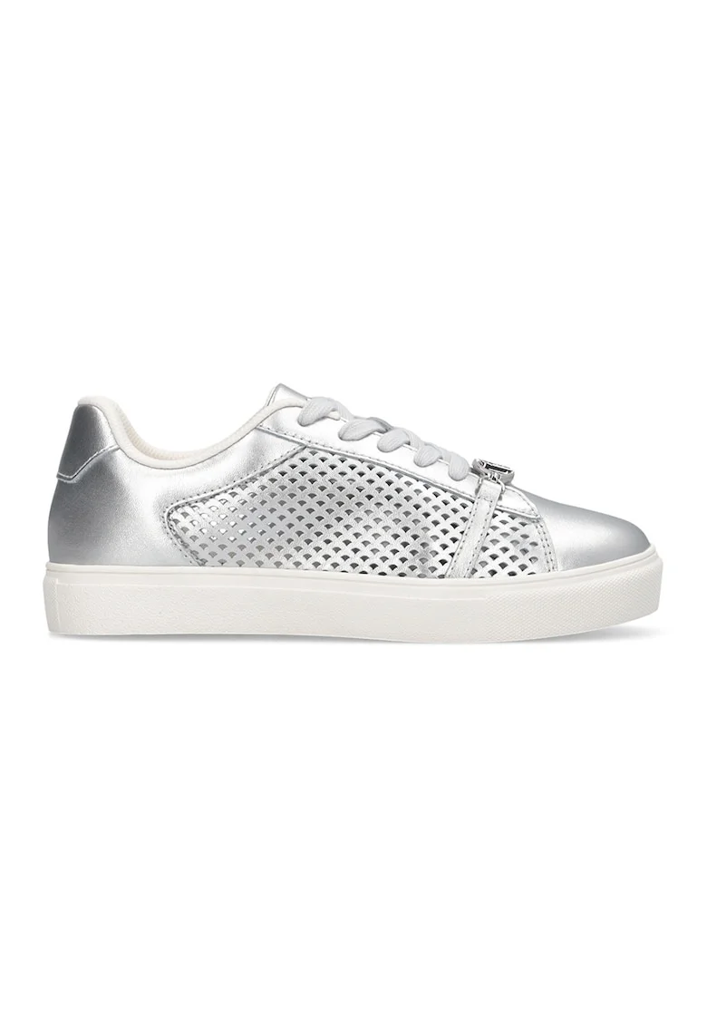 Pantofi sport din piele cu detalii cu perforatii, Argintiu