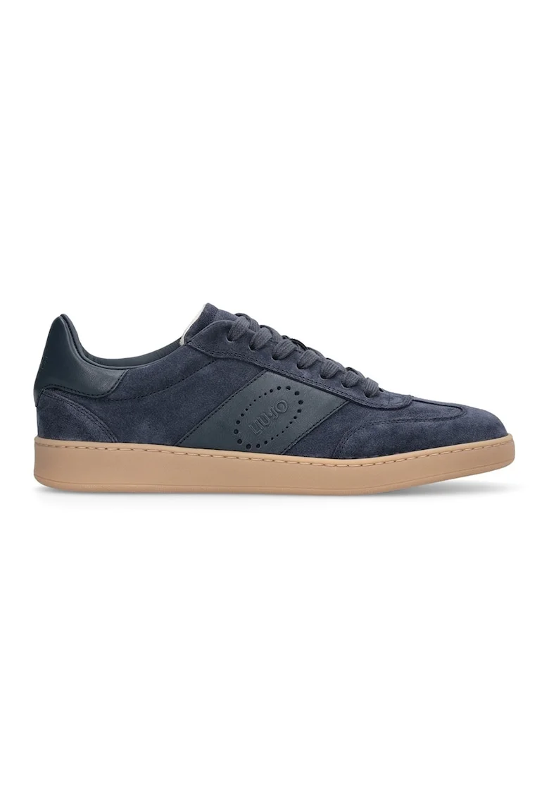 Pantofi sport low-cut de piele si piele intoarsa, Caramel/Bleumarin