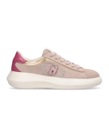 Pantofi sport din piele intoarsa cu logo, Roz prafuit